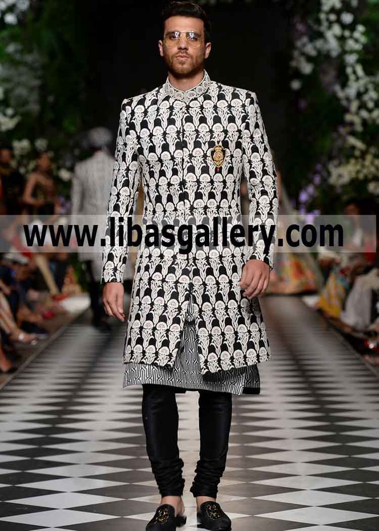Black and white wedding sherwani from latest collection for Asian groom short length with churidar perth Sydney Australia Black and white wedding sherwani from latest collection for Asian groom short length with churidar perth Sydney Australia