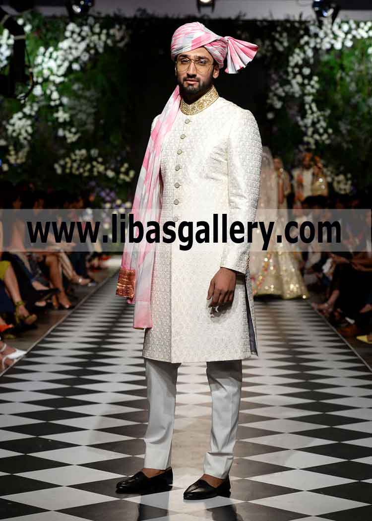 Off white Embroidered Wedding Sherwani for groom