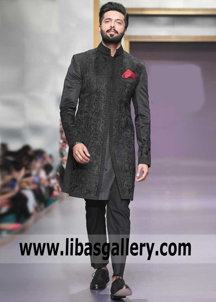Black Embroidered Zardozi work Wedding Sherwani