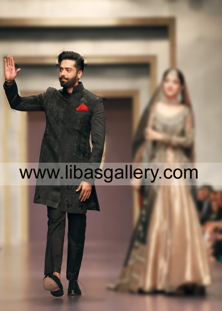 Black Embroidered Zardozi work Wedding Sherwani
