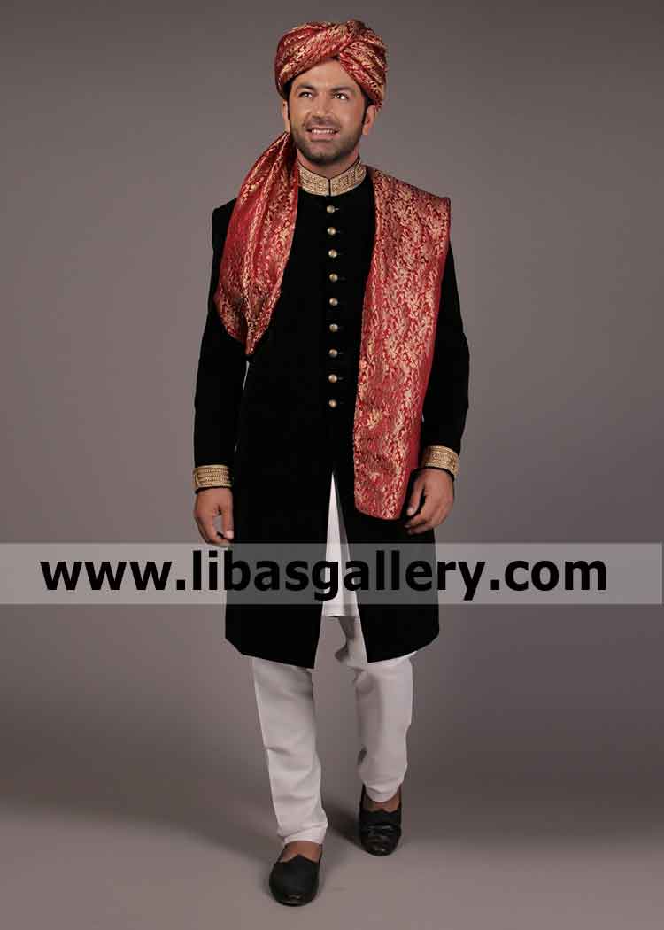 Velvet Black Sherwani from latest Men`s Wedding Collection