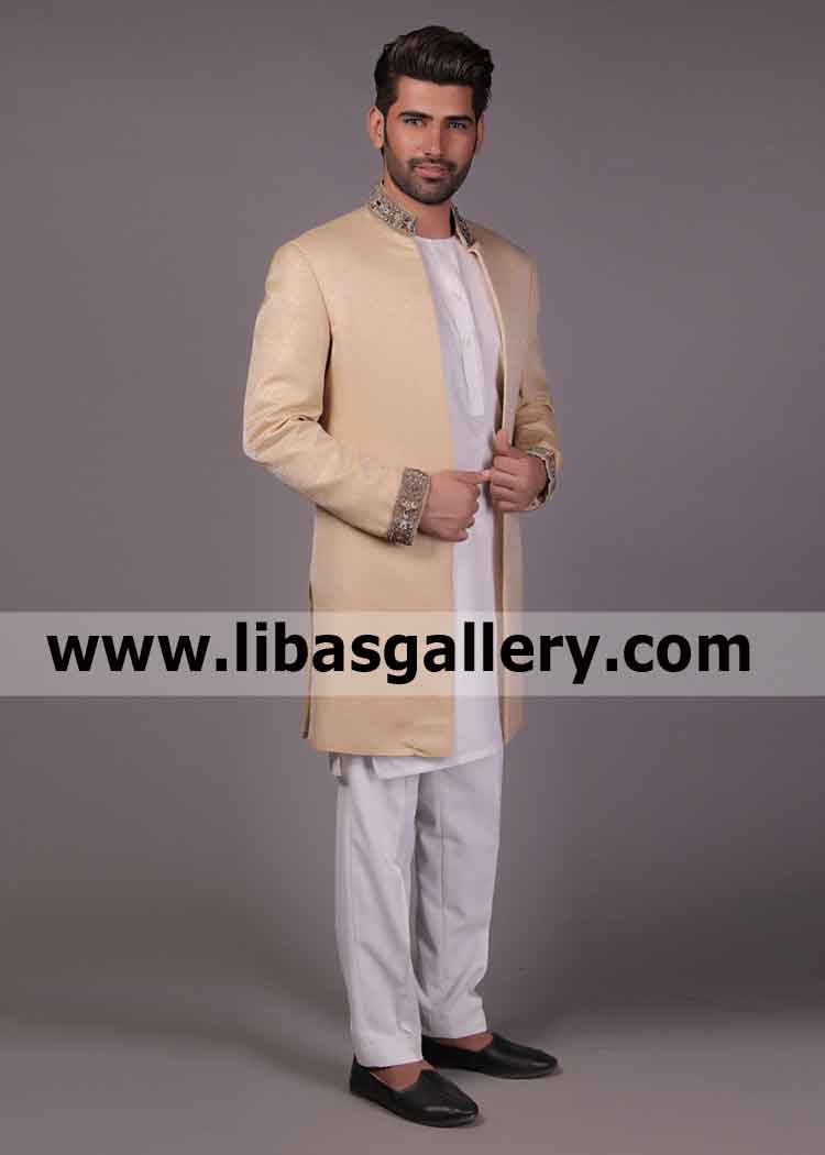 Desert Sand Designer Wedding Sherwani for Barat