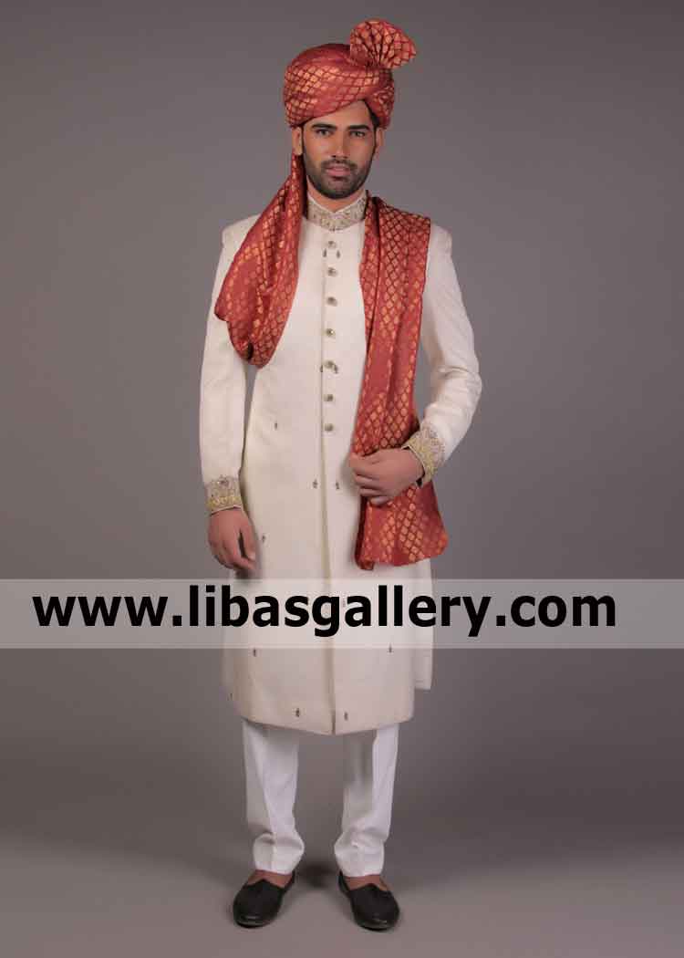 Off White Self jamawar New Sherwani Shoot