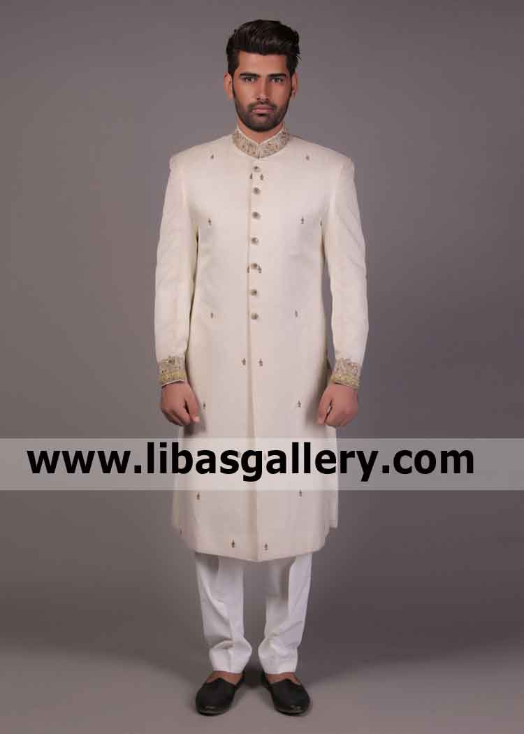 Off White Self jamawar New Sherwani Shoot