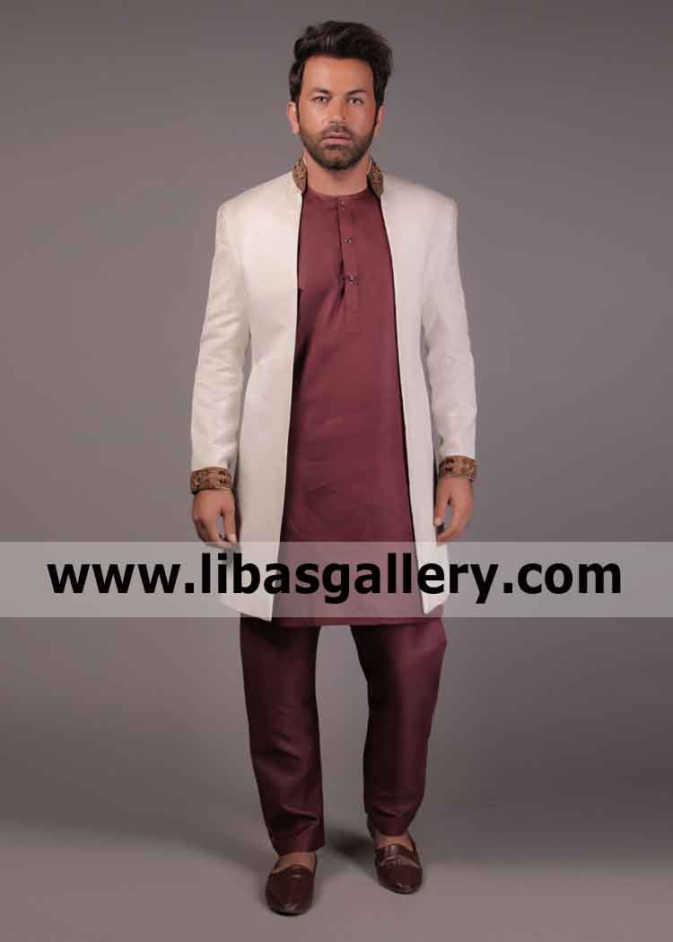 Raw Silk Finest Quality Groom Nikah Shadi Sherwani 2020 Turban Inner Suit Can Be Include In 