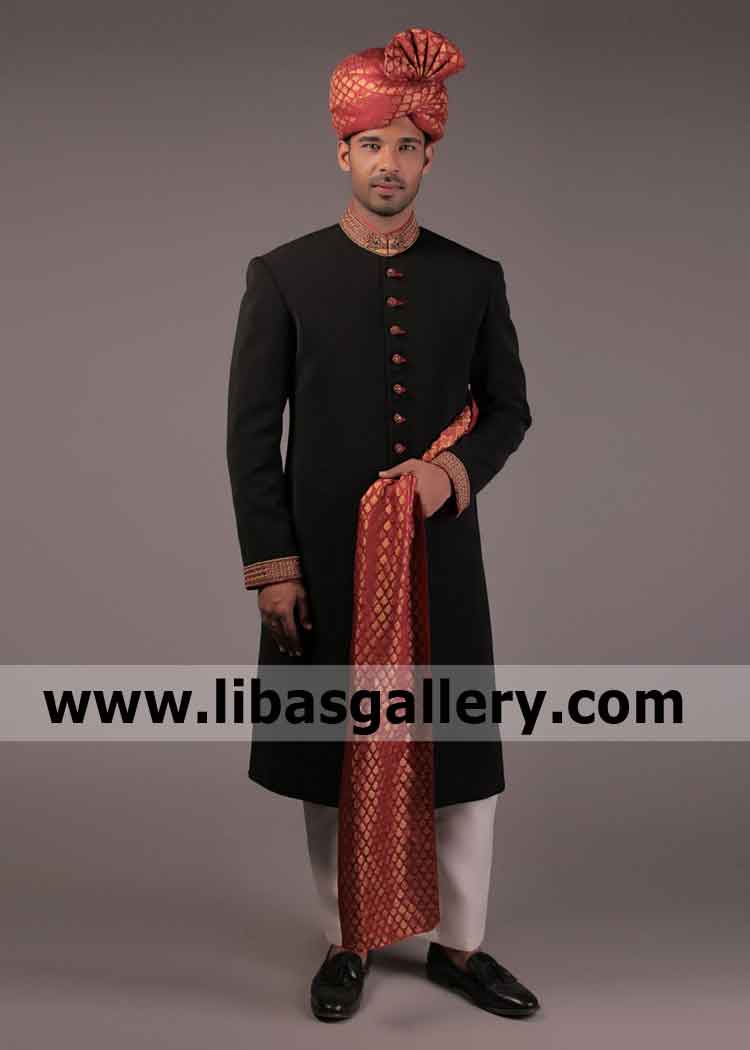 Collar and Sleeves Zardozi work Nikah barat Sherwani