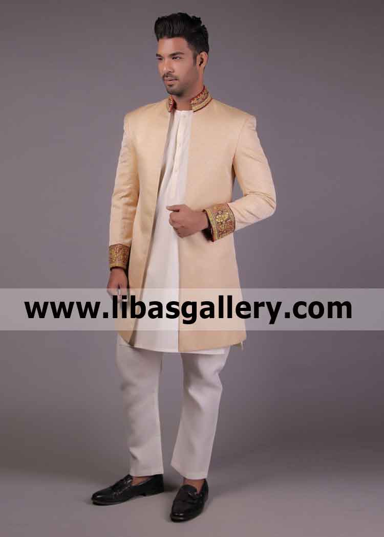 Wide Cuff Work Groom Wedding Sherwani Achkan