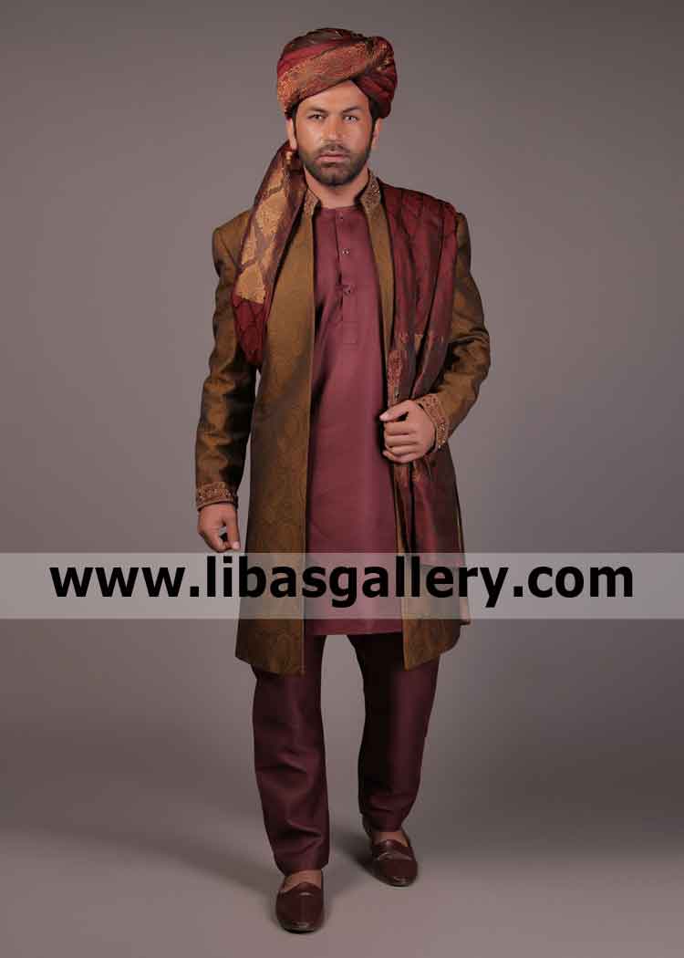 Coffee lover Groom showing Wedding Sherwani