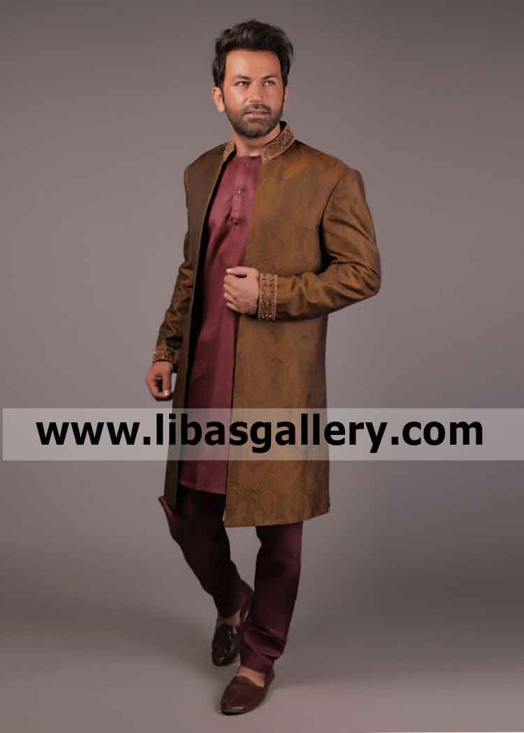 Coffee lover Groom showing Wedding Sherwani