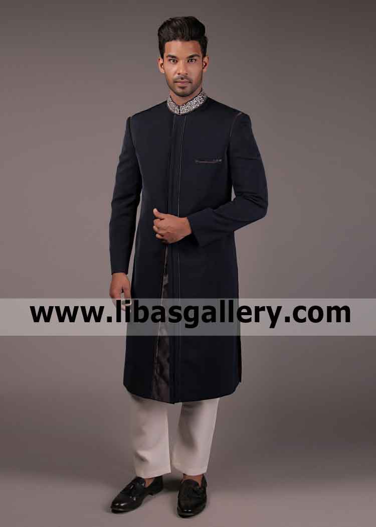 Happy Marriage Groom Black Embellished Sherwani