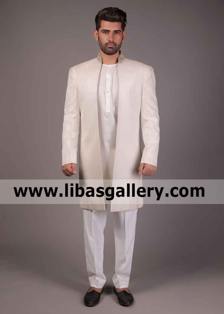 Humble Groom in Self Jamawar Sherwani
