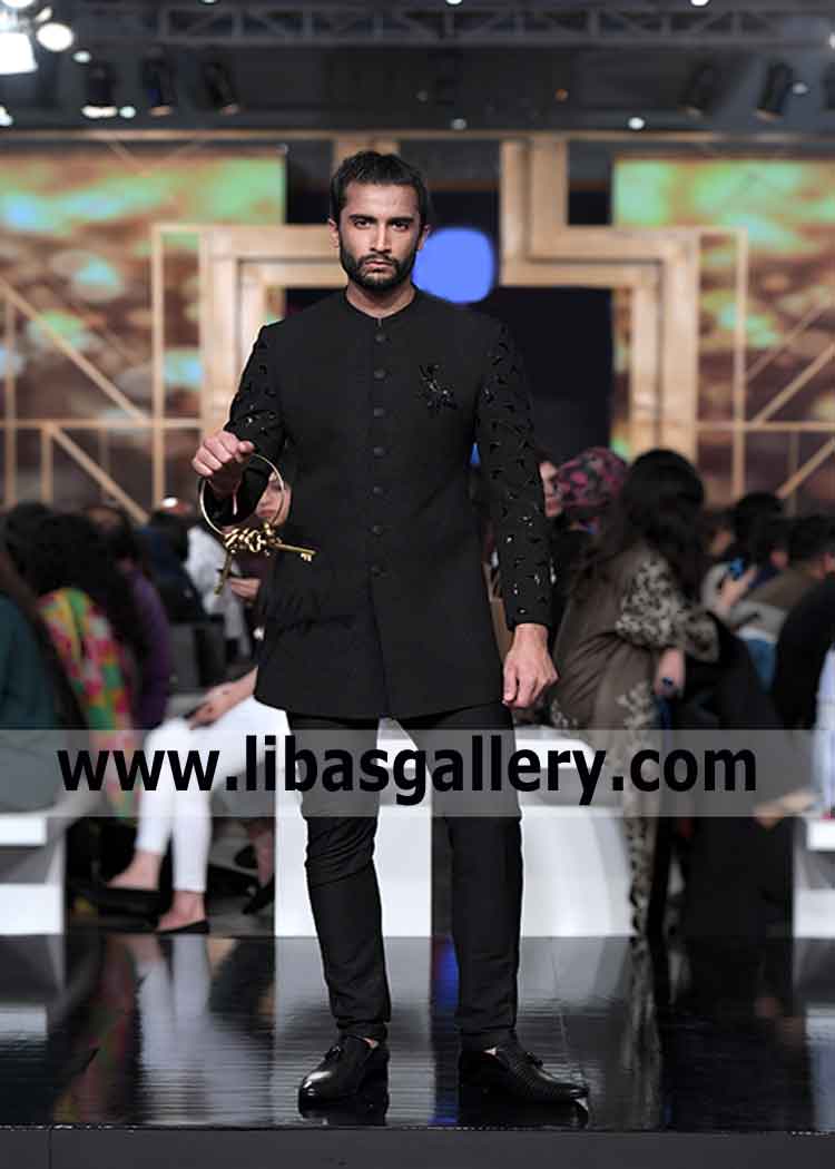 Small Butii on Black Sherwani Sleeves 