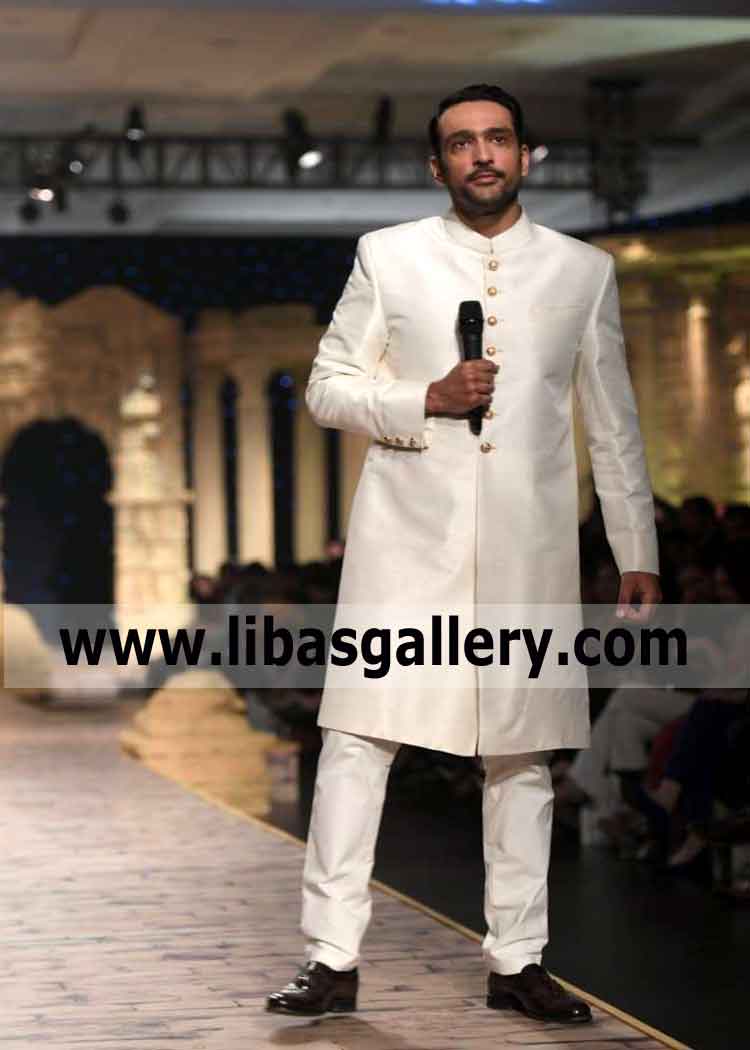 Off White Classic long length Sherwani 