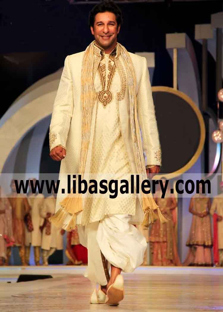 Ivory Shade Groom Embroidered Sherwani 
