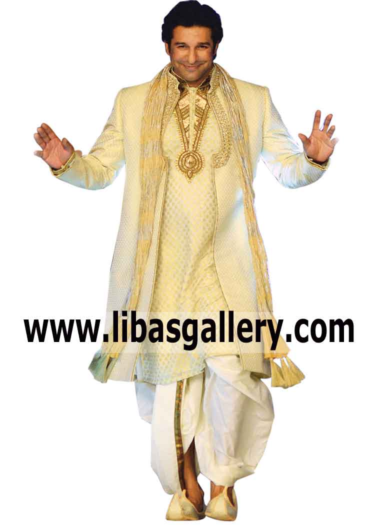 Ivory Shade Groom Embroidered Sherwani 