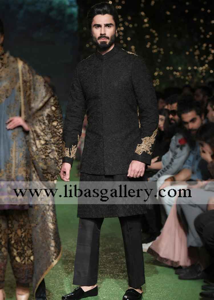 Opulent Groom Embroidered Black Wedding Sherwani 