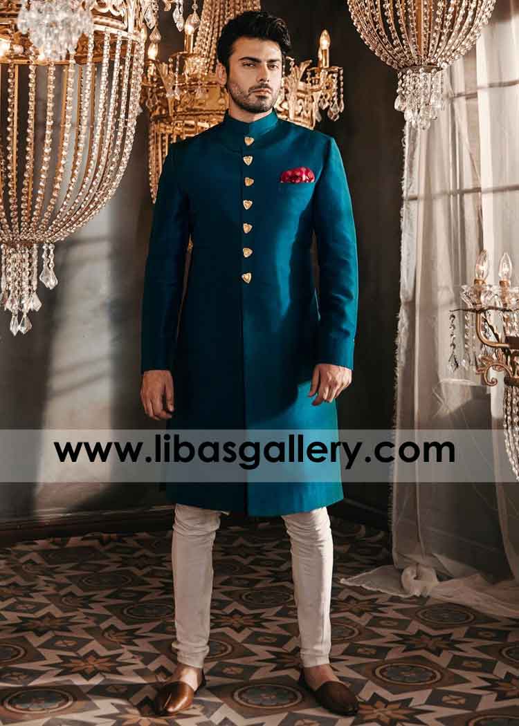 Turkish Sea Blue Gents Classic Sherwani plain