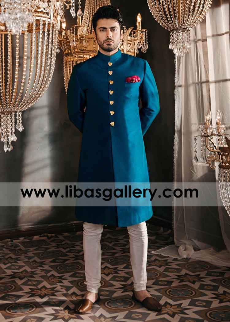 Turkish Sea Blue Gents Classic Sherwani plain