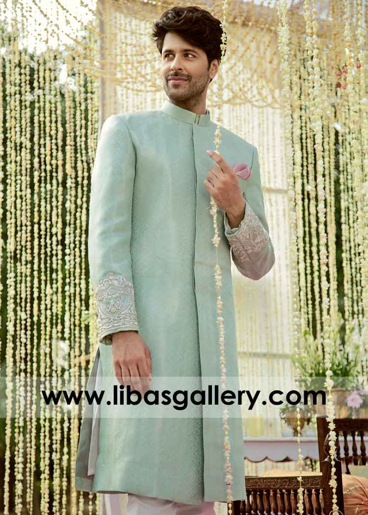 Mint Green Summer Season 2020 Wedding Sherwani Article