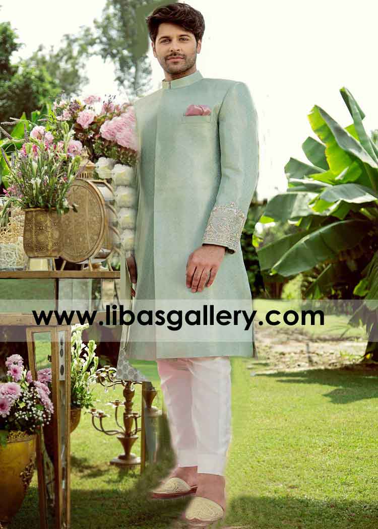 Mint Green Summer Season 2020 Wedding Sherwani Article