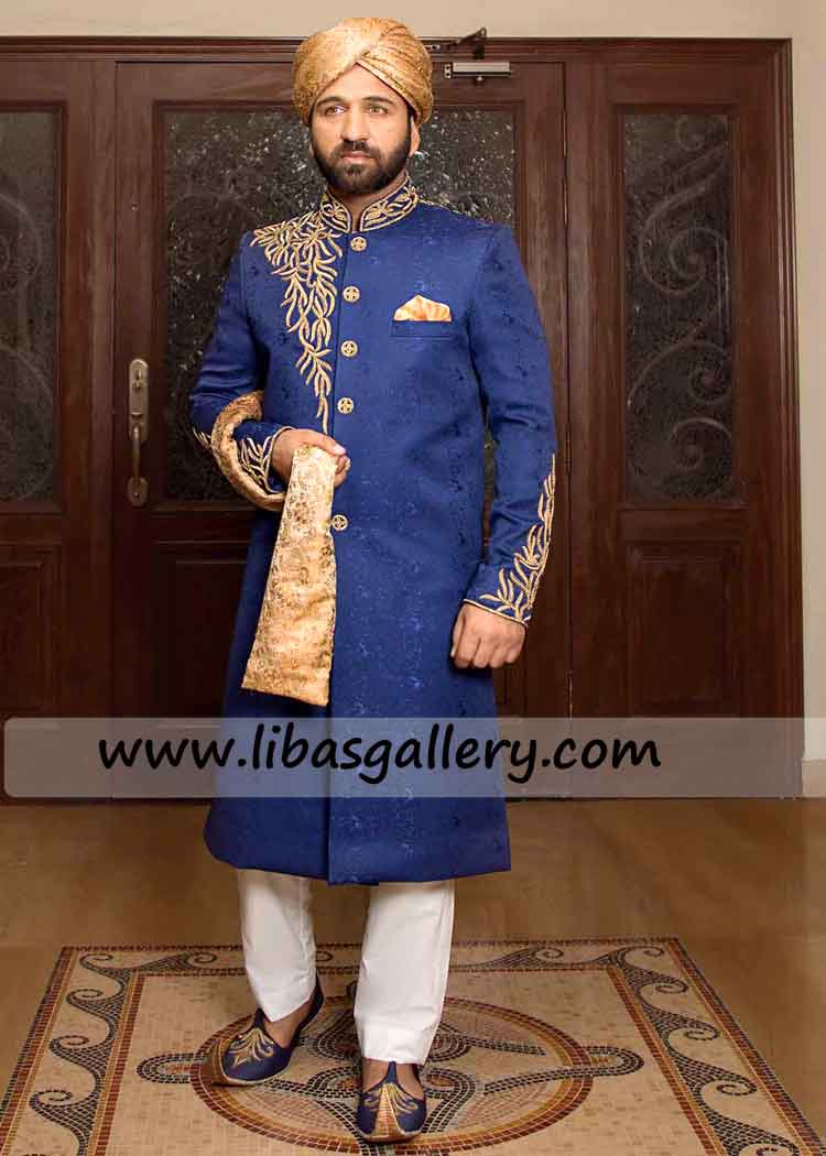 Royal Blue Groom Sherwani for soft spoken man