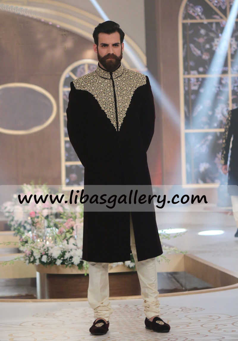 Black Embellished Mundiya Sherwani for Punjabi Groom