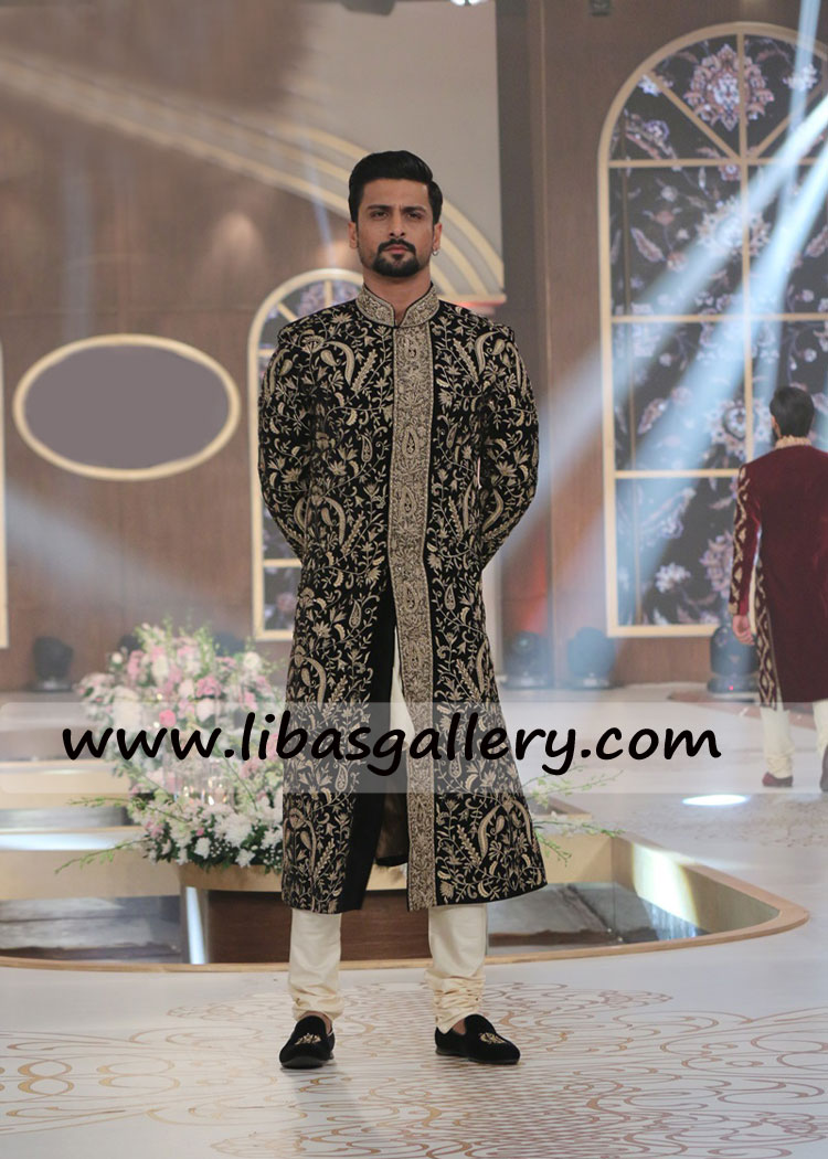 Splended Groom Velvet Embroidered sherwani 