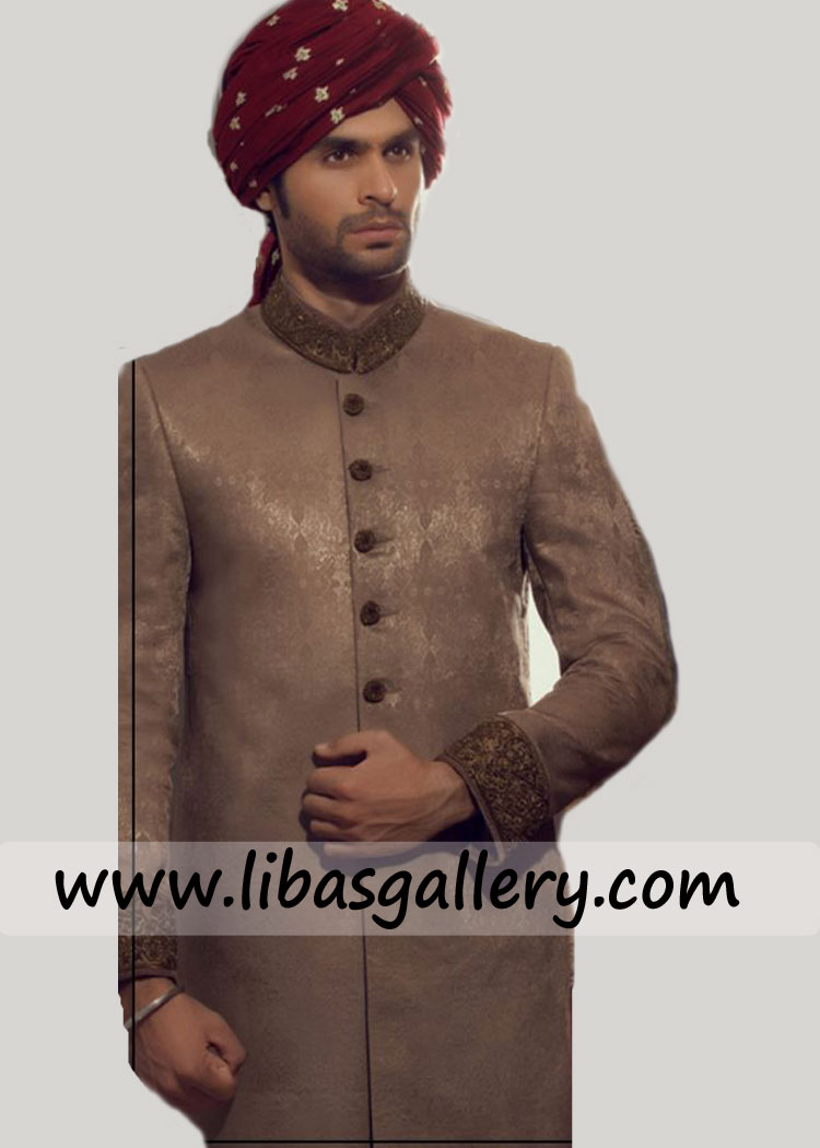 Mother`s Son stunning on bride in wedding sherwani nikah