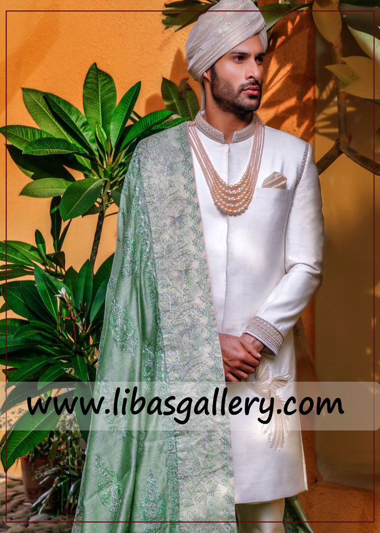 Sharp mind groom off white barat wedding sherwani