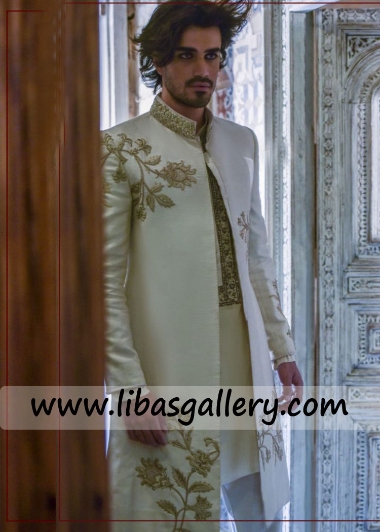 Life partner Groom in light color Embellished Sherwani