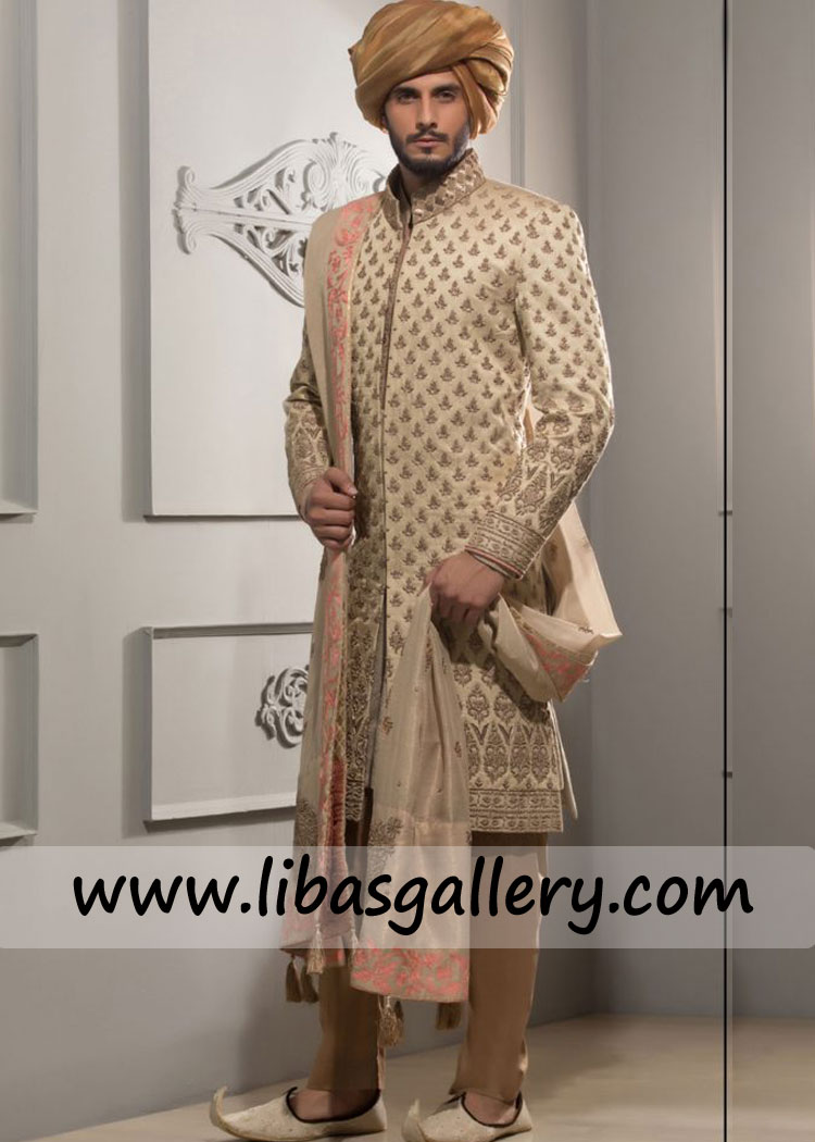 Generous Groom Standing Embellished Wedding Sherwani
