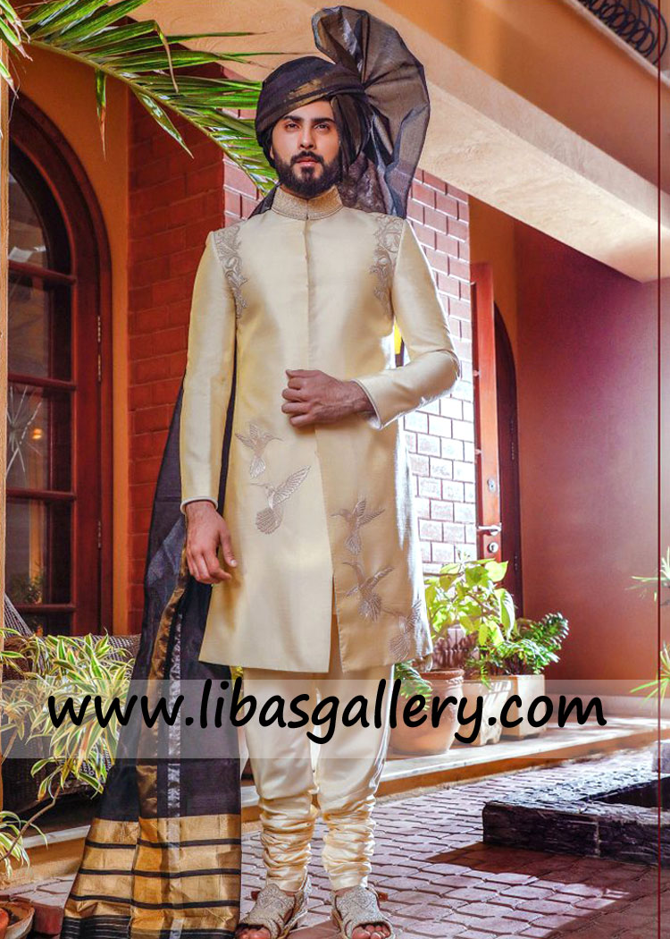 Black Bearded Smart Groom Nikah barat Sherwani