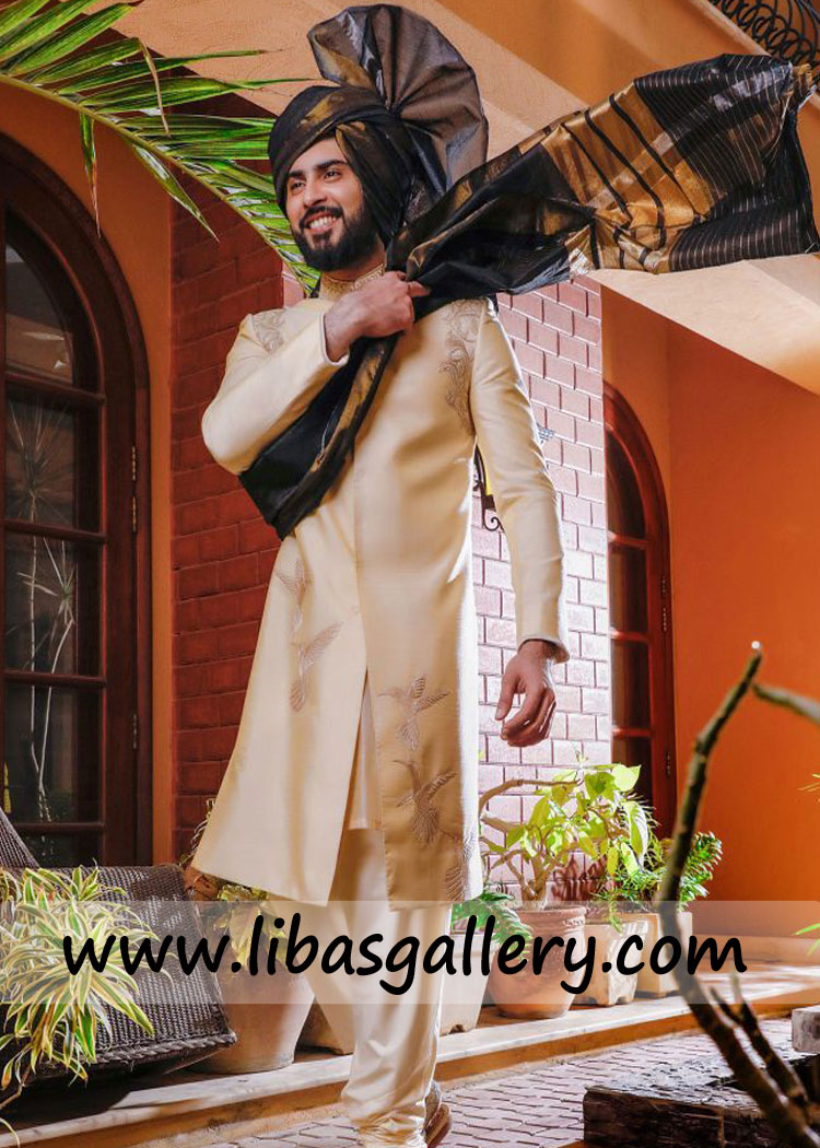 Black Bearded Smart Groom Nikah barat Sherwani