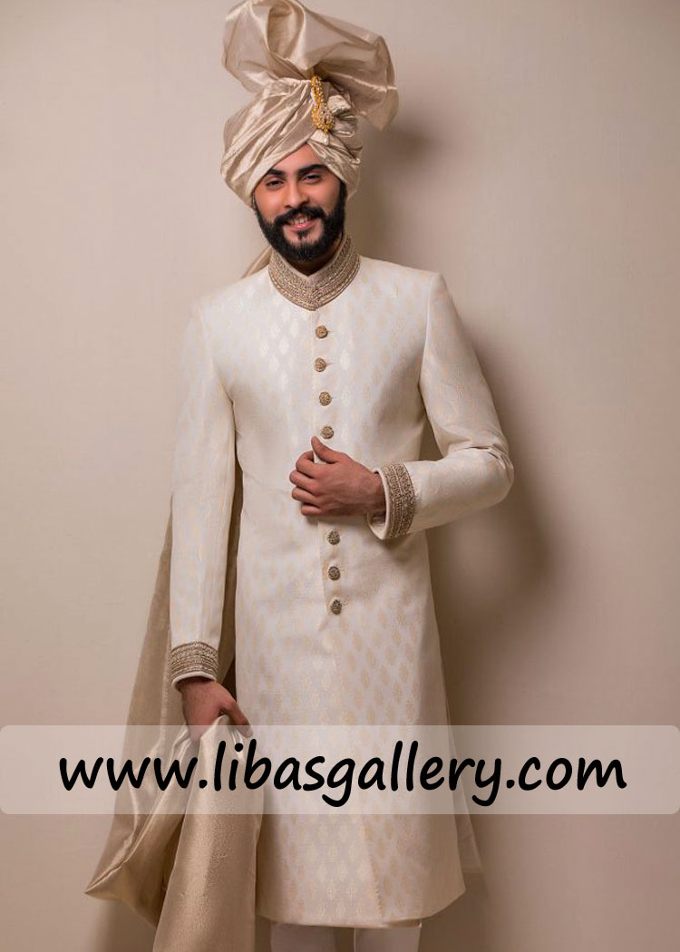 latest jamawar banarsi groom sherwani collection custom made add turban and khussa matching Chicago sugar land USA latest jamawar banarsi groom sherwani collection custom made add turban and khussa matching Chicago sugar land USA