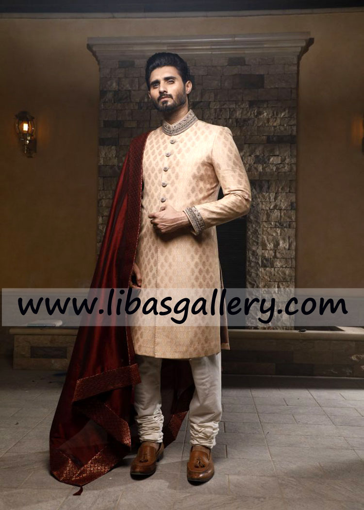 Pakistani Designer Groom Jamawar Sherwani suit