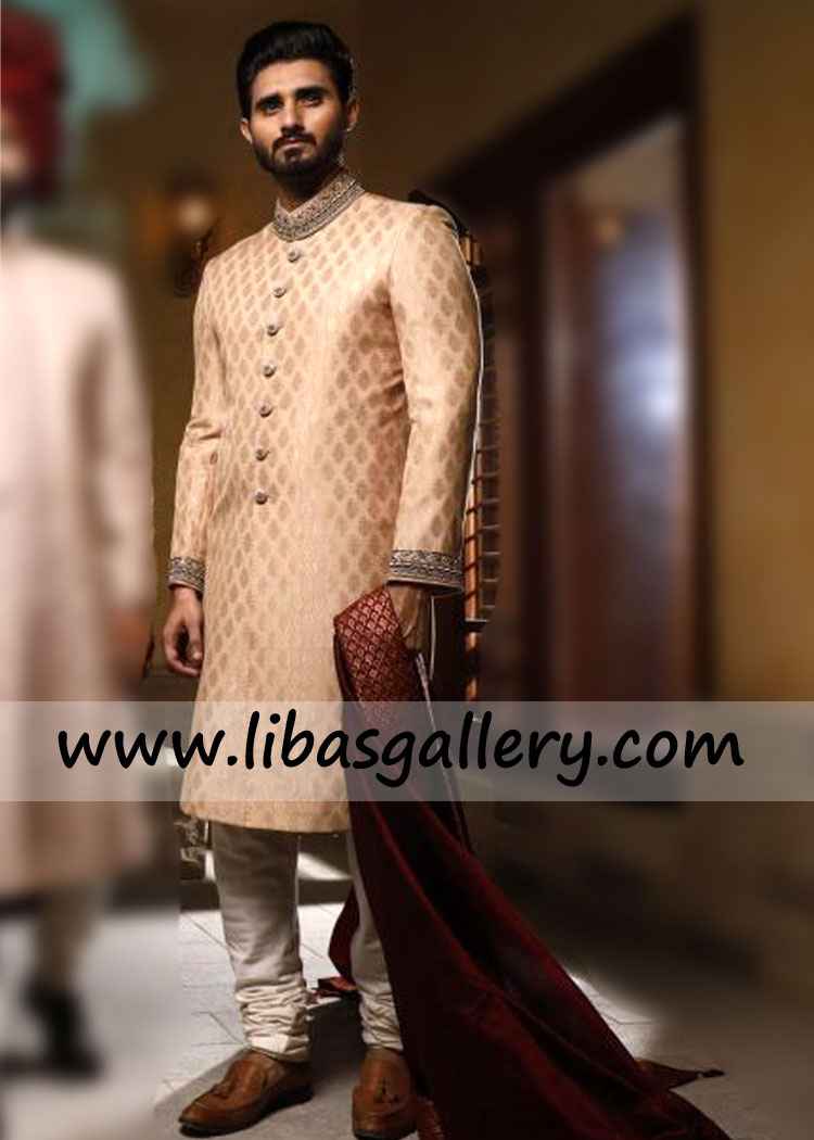 Pakistani Designer Groom Jamawar Sherwani suit