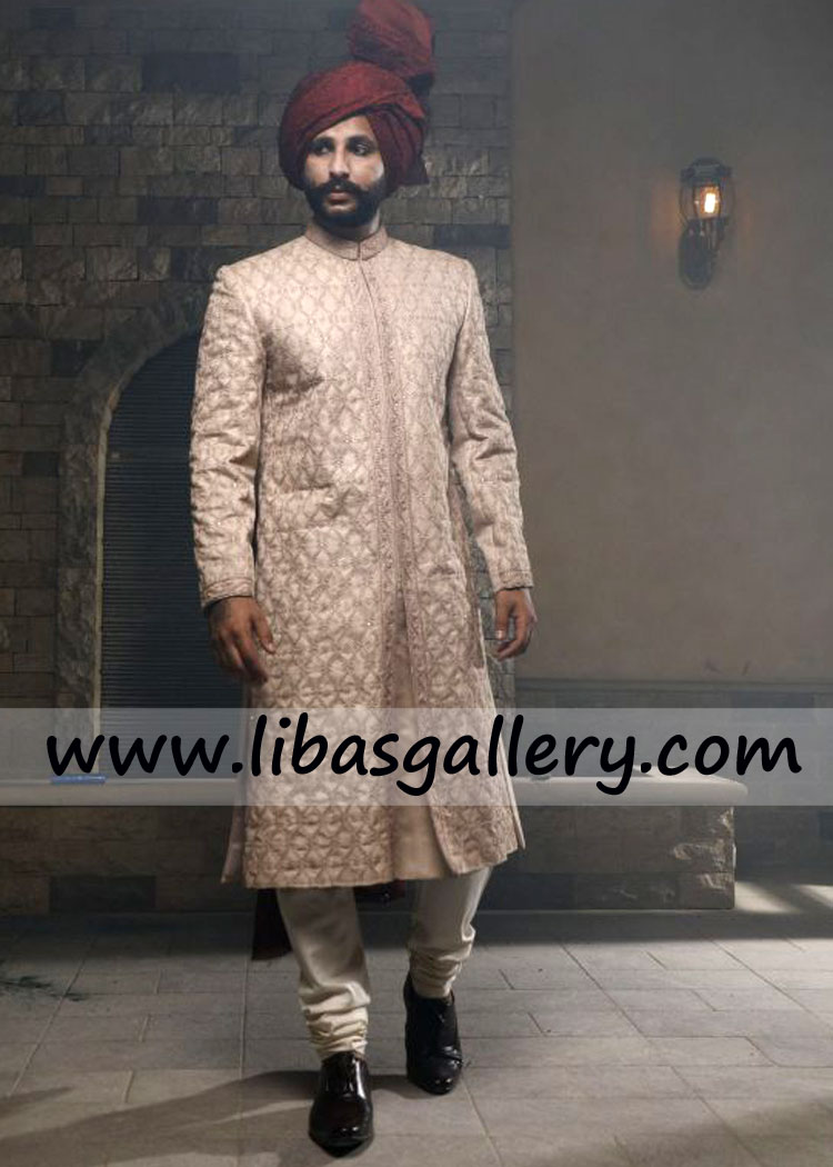 Well organized Sufi Type Groom Wedding Sherwani