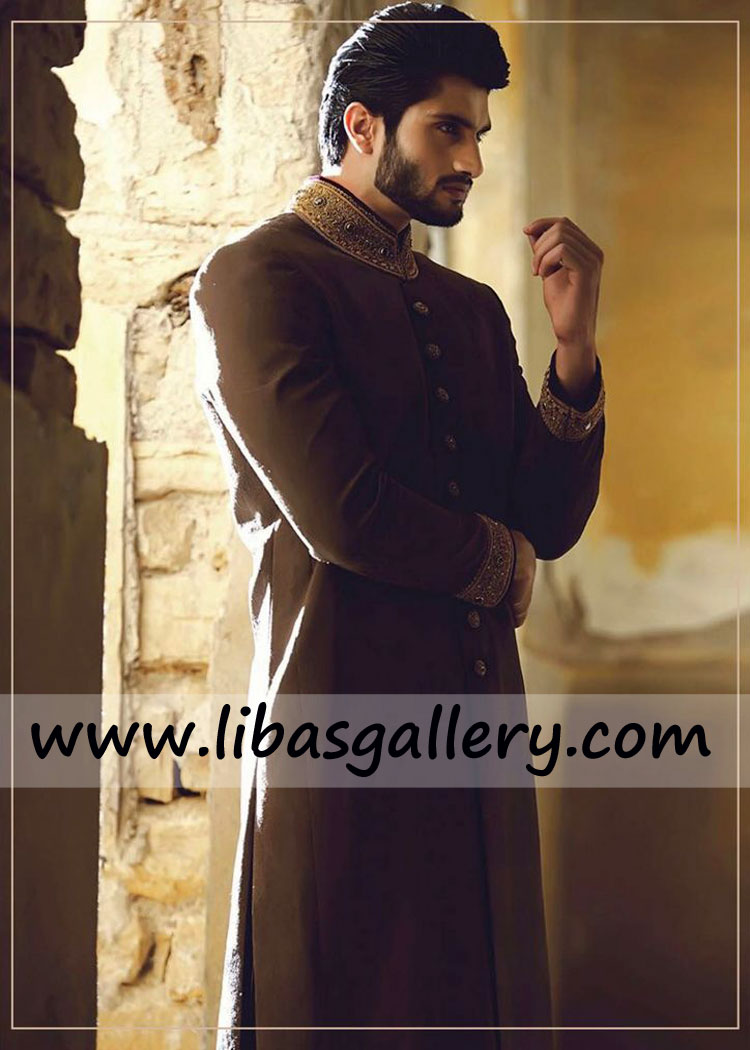 Bandhgala Embellished Barat Nikah Groom Sherwani