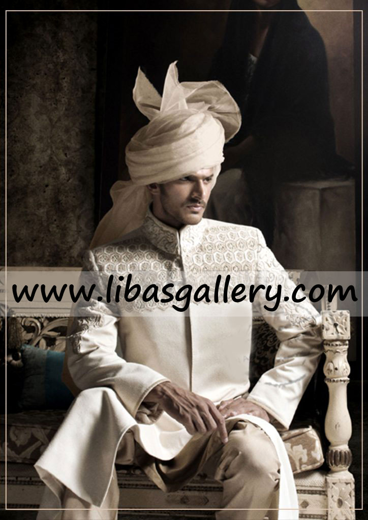 off white charming groom wedding sherwani