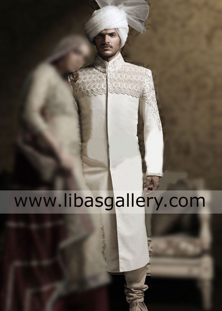 off white charming groom wedding sherwani