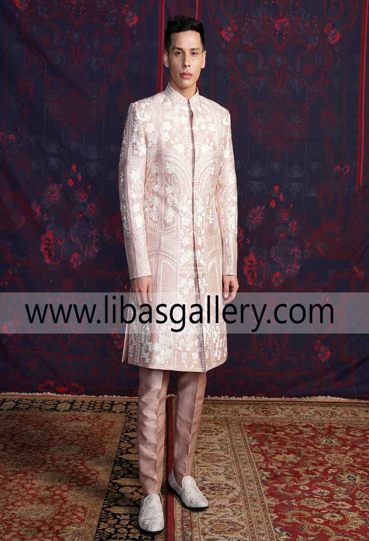 Dusty pink Embroidered Wedding Sherwani article