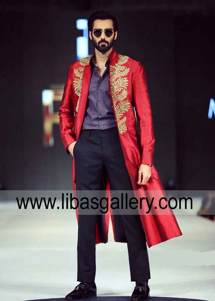 Front open Red gold groom wedding jacket