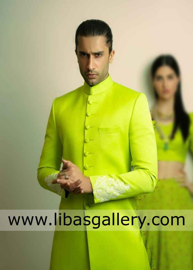 Parrot Green Wedding jacket for short hair groom