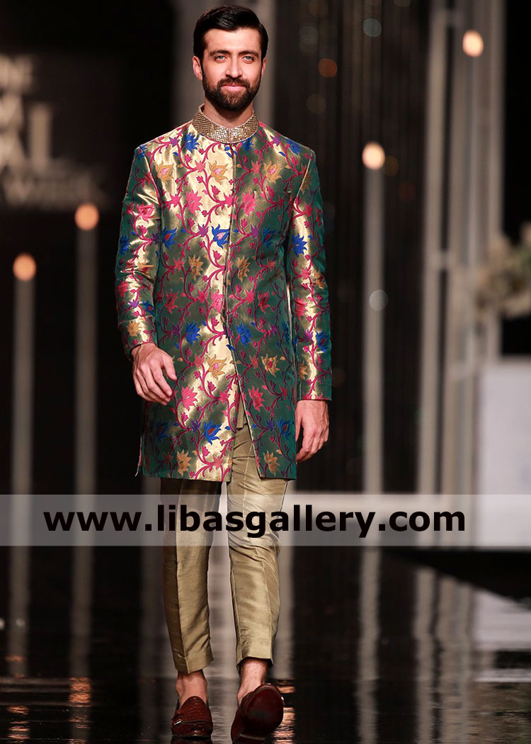 Hand crafted Shaahi banarsi tissue Wedding Sherwani picture