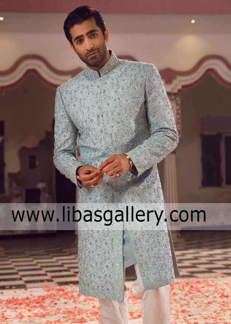 light shade groom nikah rukhsati sherwani with inner