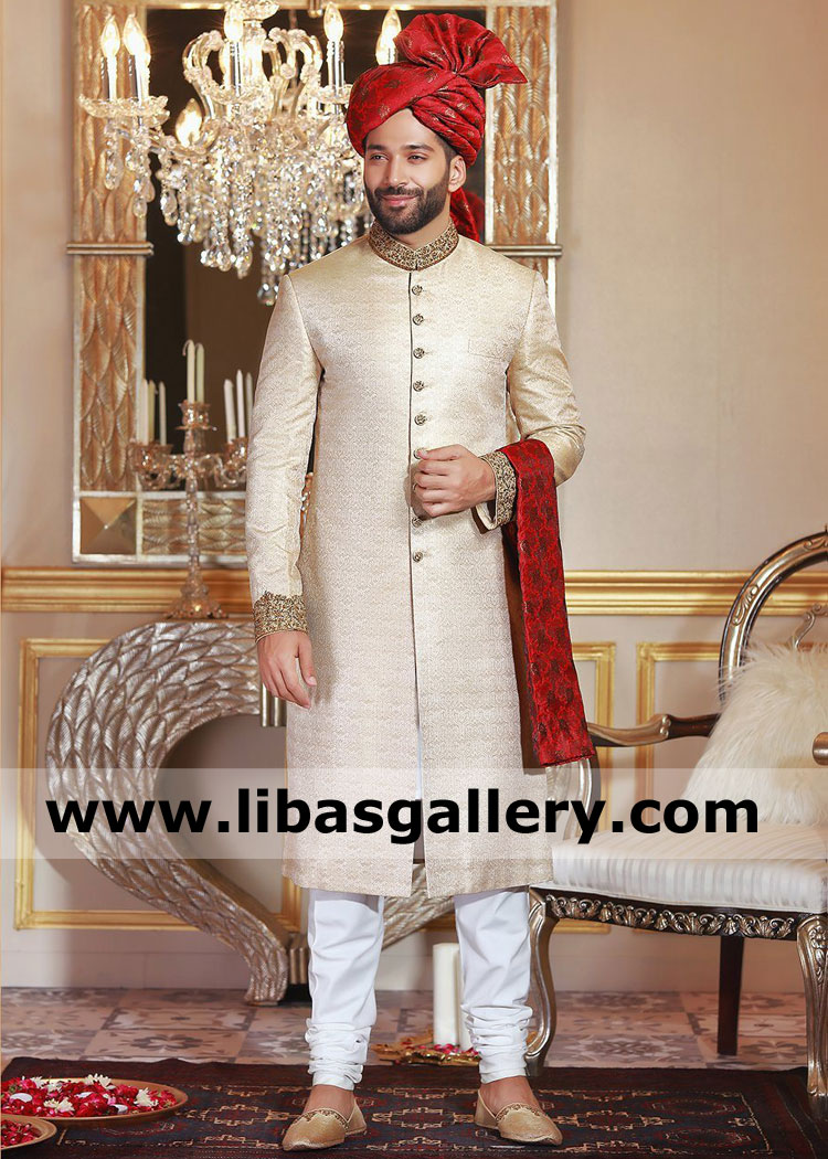 Designer Sherwani Style for Groom with antique Work
