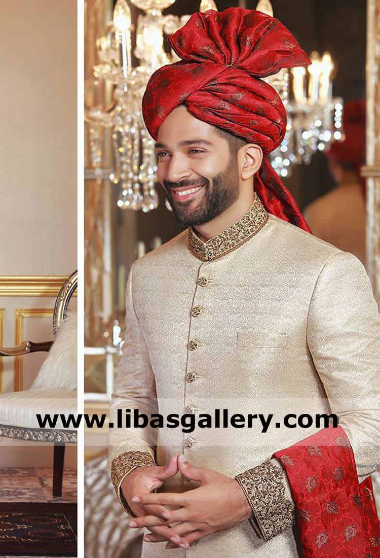 Designer Sherwani Style for Groom with antique Work