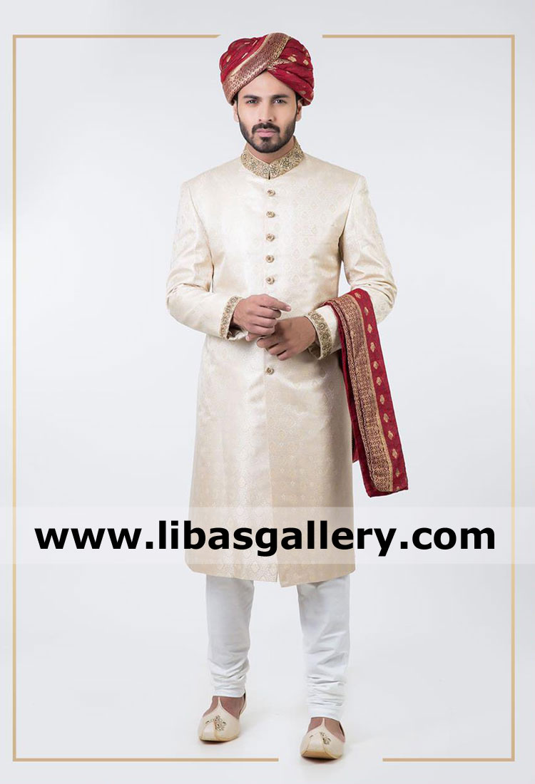 Knee length groom wedding sherwani for barat nikah