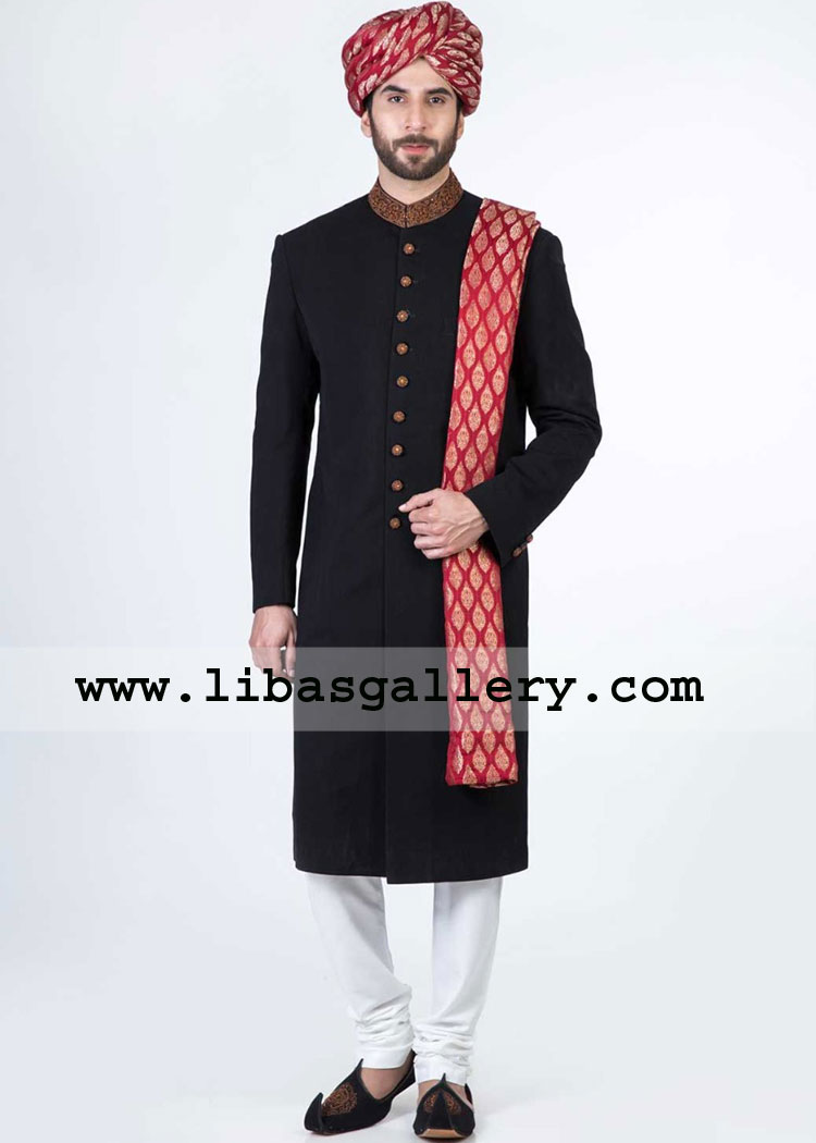 Black beautiful hand Embellished Wedding Sherwani article for smart man