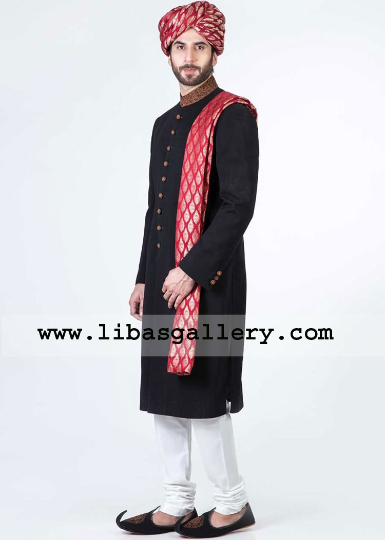 Black beautiful hand Embellished Wedding Sherwani article for smart man